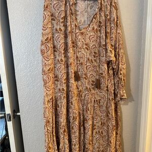 Floral Bohemian Dress in Beige and Red